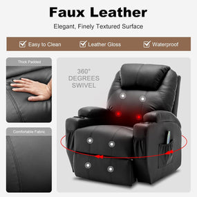 Living Room Recliner Massage Chair Heated - Black