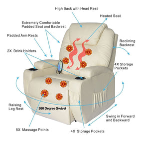 Living Room Recliner Massage Chair - Cream