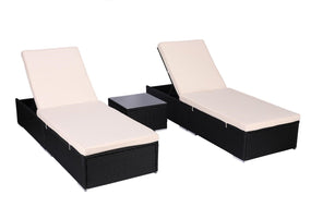 Outdoor Lounge Chairs with Table - 3 Piece Black
