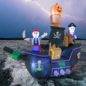7' Halloween Inflatable Pirate Ship With Lights