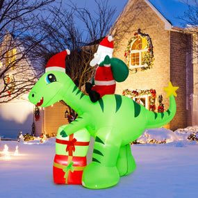 8' Inflatable Christmas Dinosaur with Santa Claus