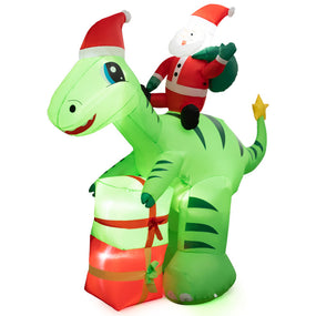 8' Inflatable Christmas Dinosaur with Santa Claus