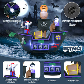 7' Halloween Inflatable Pirate Ship With Lights