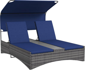 Outdoor Rattan Double Sofa with Canopy