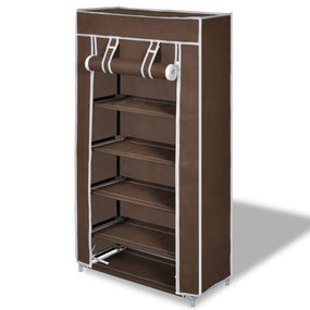 Fabric Shoe Cabinet with Cover - Brown