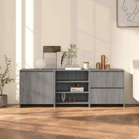 Wooden Sideboard with Storage Cabinet and Shelves SEW 3 pc - Gray