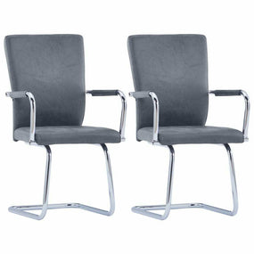 Dining Suede Leather Chairs with Armrest - 2 pc Gray