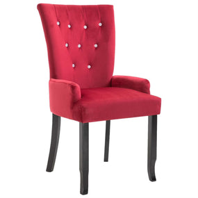 Velvet Dining Chairs with Armrest - 1 pc Red
