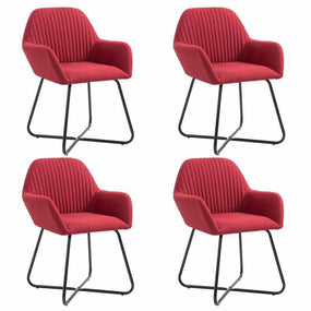 Dining Fabric Armchair Chairs - 4 pc W Red