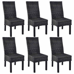 Dining Rattan Wooden Chairs MW - 6 pc Black