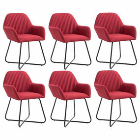 Dining Fabric Chairs with Armrest - 6 pc W Red
