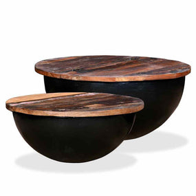 Living Room Round Wooden Coffee Table with Storage - 2 pc Black