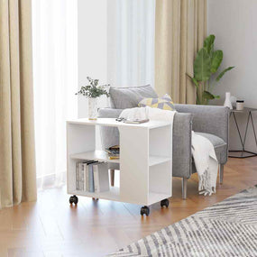 Wooden Side Table with Shelves on Wheels 28