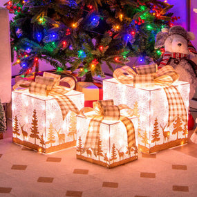 Christmas Gift Boxes with Lights - 3 pc