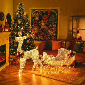 6' Christmas Decor Reindeer and Sleigh with Lights