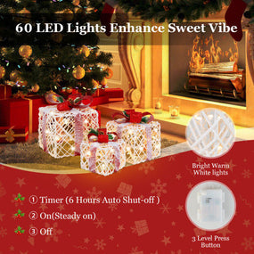Christmas Gift Boxes with Lights - 3 pc
