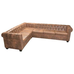 Living Room L-Shaped Faux Leather Sofa 102" - Brown